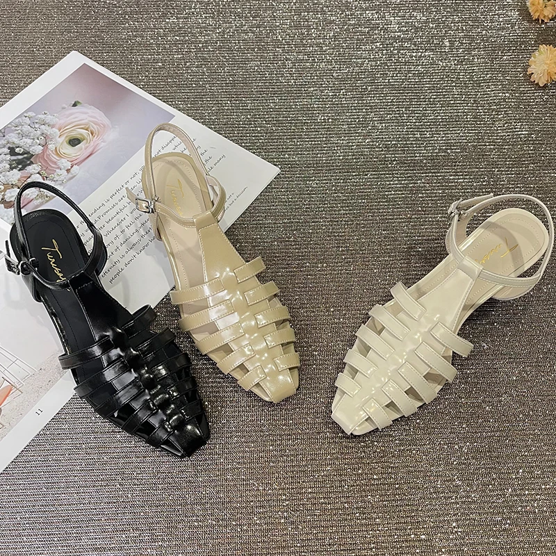 李单单 | 牛皮/跟高4.5cm/露趾罗马凉鞋坡跟百搭女鞋25D508