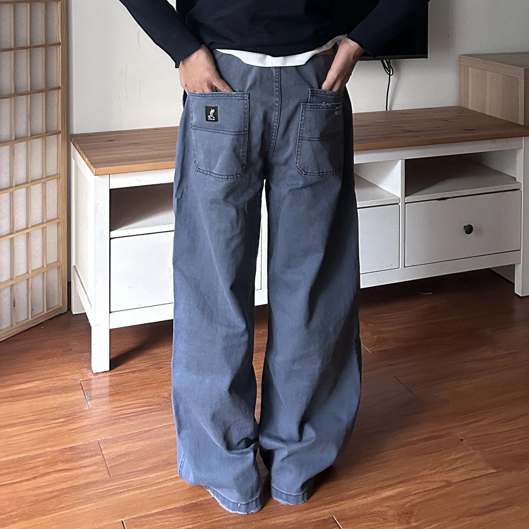 小虎崽SHOP 法工裤男女同款阔腿baggy牛仔裤泼墨工装裤宽大拖地裤