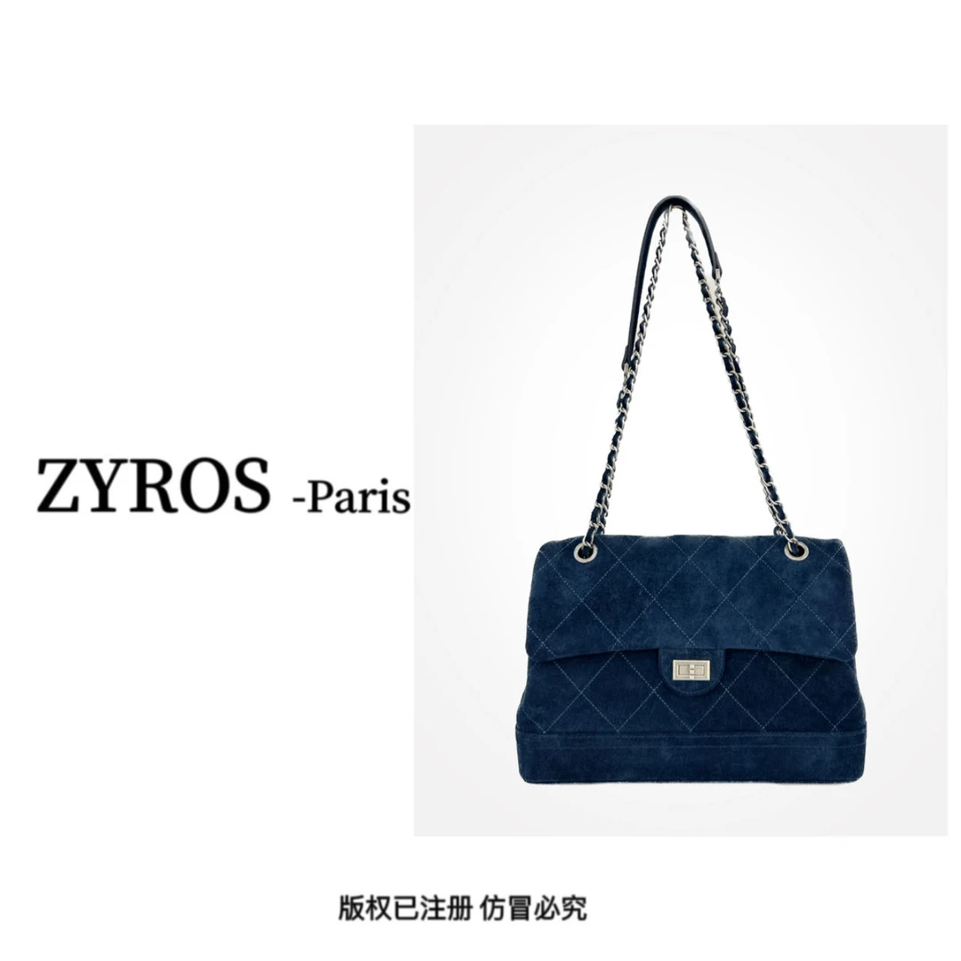 ZYROS/秋冬新款蓝色菱格高级时尚百搭手拎通勤大容量托特包女342