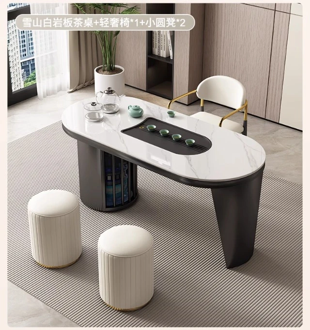 一米专属阳台小户型轻奢岩板茶桌椅组合家用多功能储物烧水壶茶台