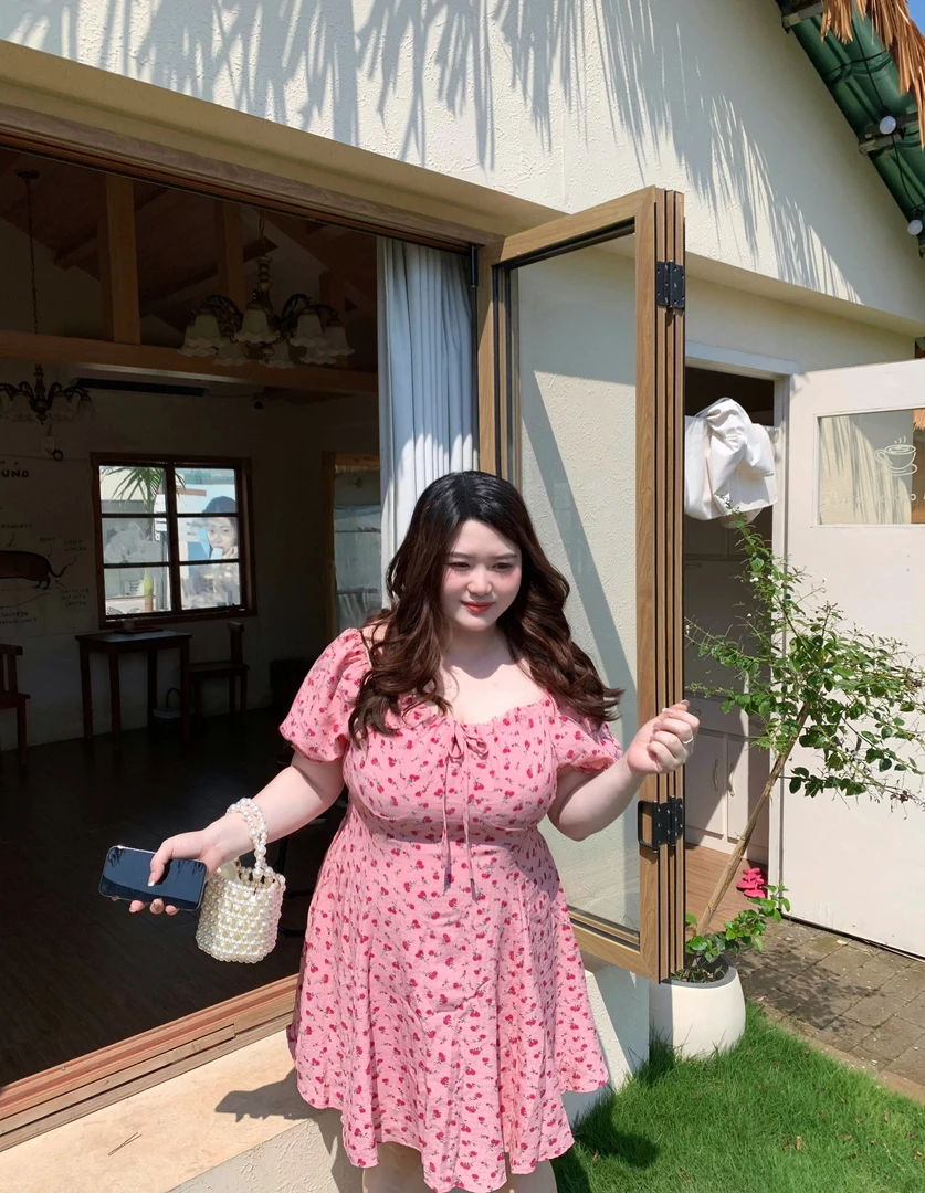 【草莓少女】微胖大码显瘦A字春夏粉色甜美学院连衣裙160斤