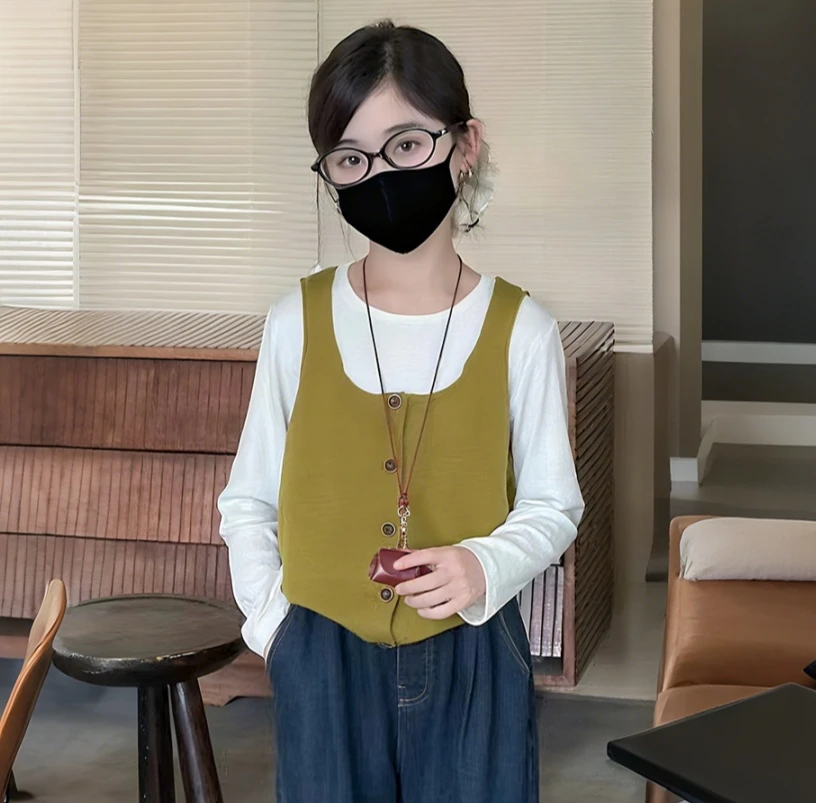 女童韩版秋季新款上衣两件纯色打底时尚针织毛衫马甲宽松两件