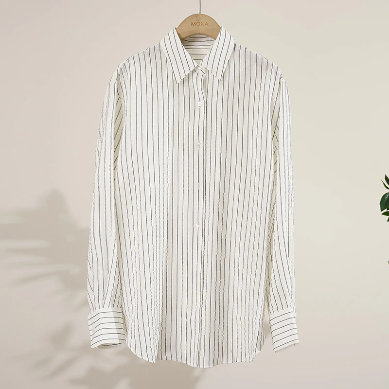 法国订单重磅色织冠乐绉丝绵细条纹女士衬衫（250091）20437