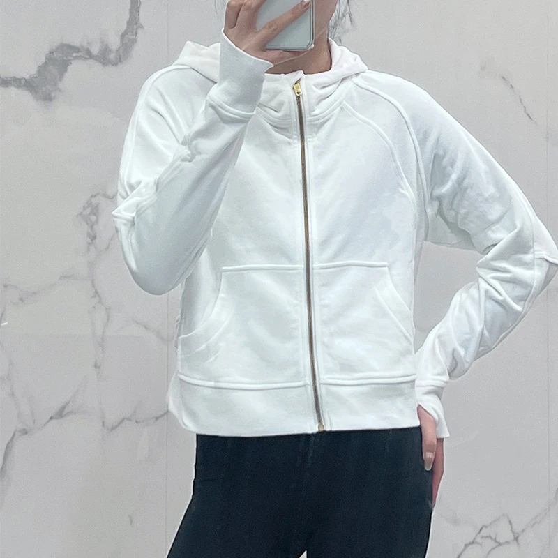 短款秋冬常规连帽衫Scuba健身宽松外套瑜伽服运动女士全拉链卫衣