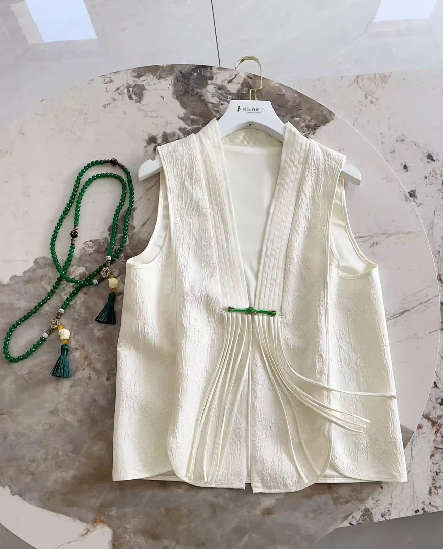 HS M胸94长63新国风立体提花马夹休闲高级感叠穿上衣 7872