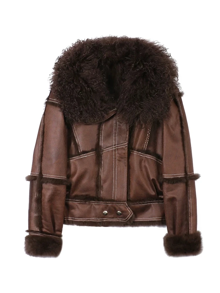 短款兔皮毛一体羊皮毛一体毛领保暖短外套轻奢冬季气质MF879