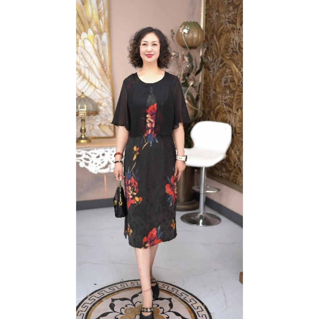 【蝶恋花】新款春夏黑色气质百搭显瘦高级感加宽大码连衣裙25C027#