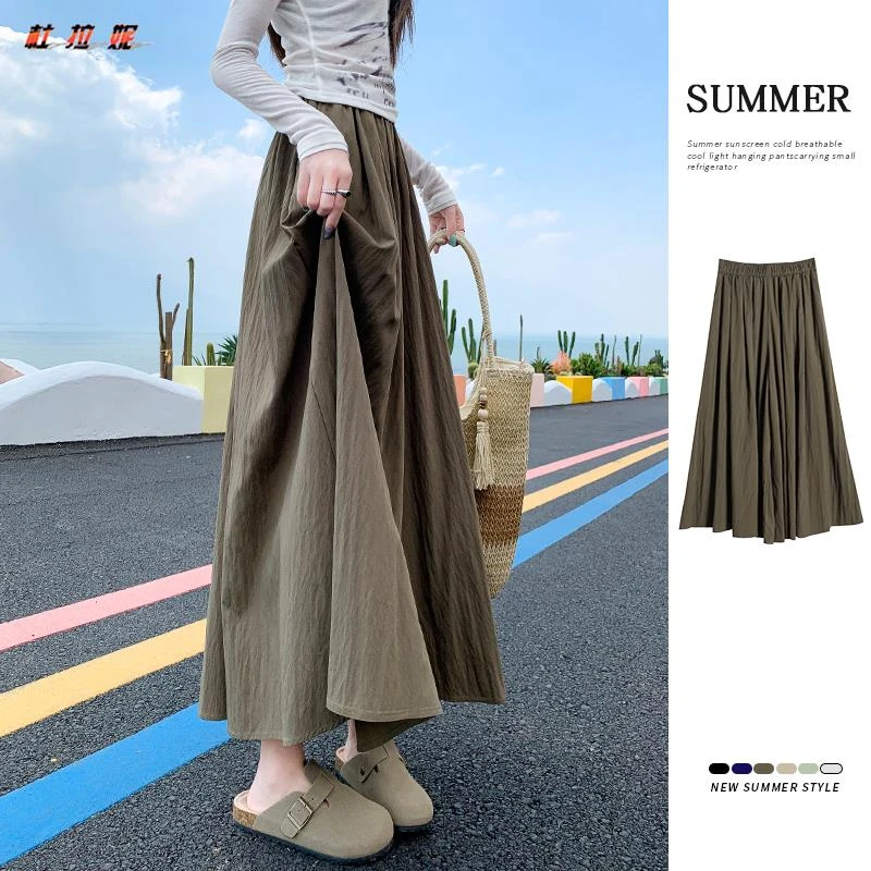 杜拉妮女夏季2025新款a字高腰垂感休闲阔腿裤小个子亚麻山本裙裤