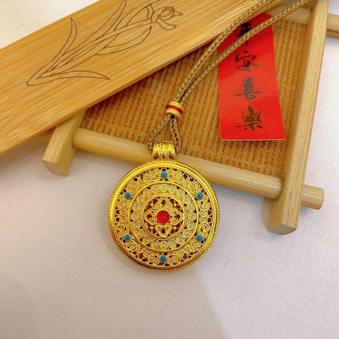 合金吊坠 吉祥如意八宝罗盘吊坠咖色绳子