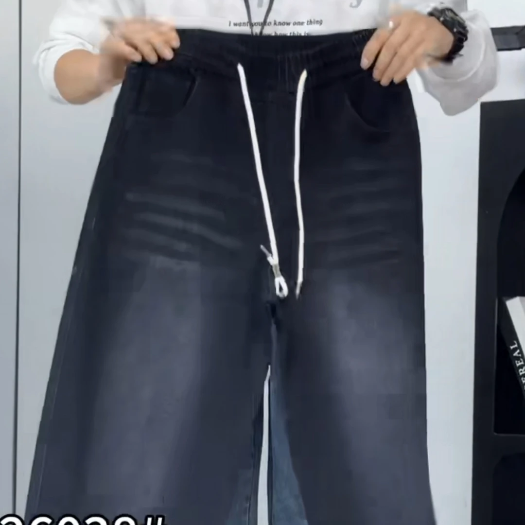 26038复古系带男士牛仔裤复古高街水洗牛仔裤秋季直筒ins