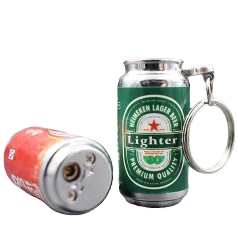 (小火火机）迷你易拉罐可乐瓶造型明火可打火机带钥匙扣