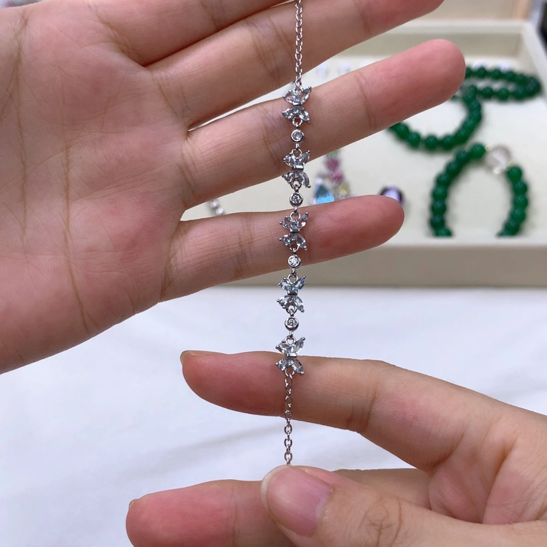 海蓝宝石手链银S925镶嵌