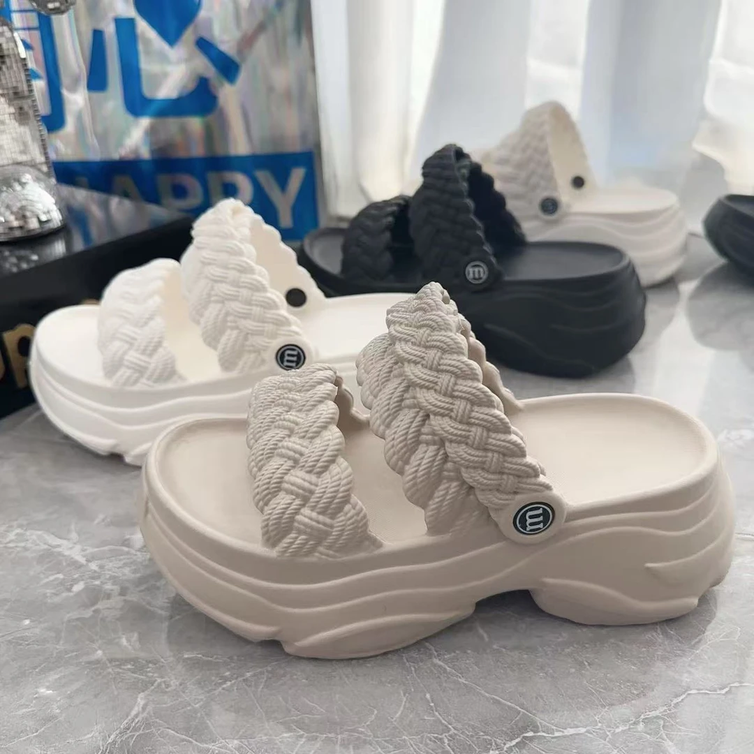 2025麻花厚底双杠透气新款松糕凉拖鞋网红时尚休闲百搭夏外穿