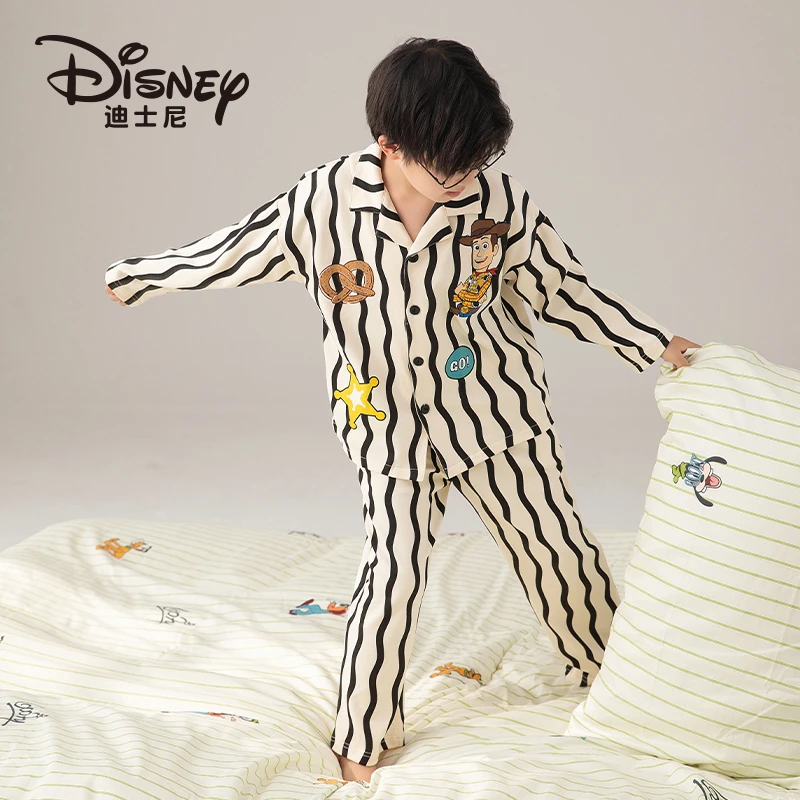 Disney/迪士尼男童睡衣春秋季纯棉长袖胡迪儿童卡通家居套装4261