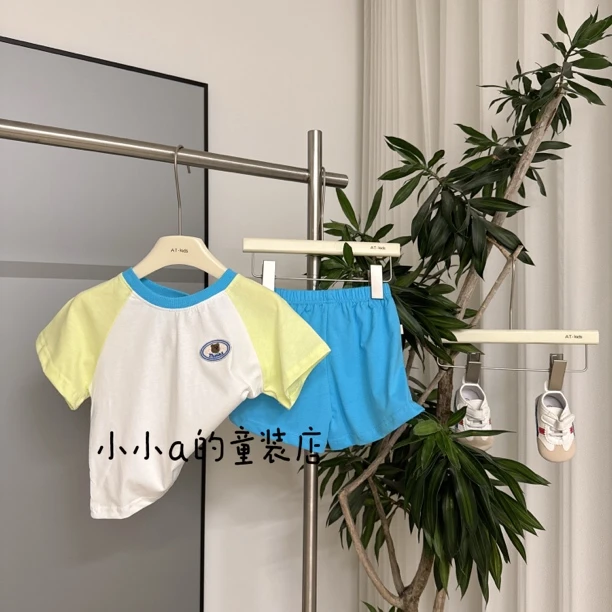 韩版童装儿童短袖套装夏天女宝宝衣服婴童撞色两件套婴儿纯棉夏装