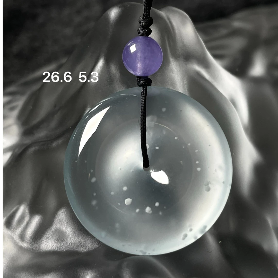 天然a货缅甸翡翠玻璃种雪花平安扣吊坠