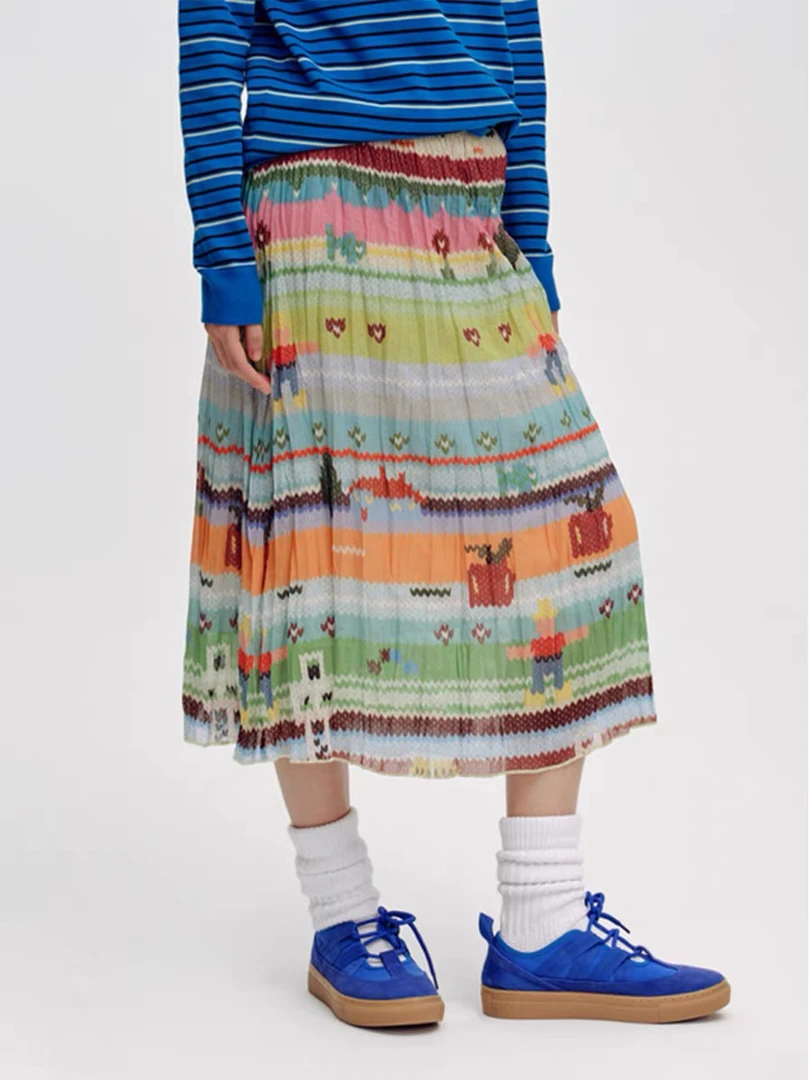 SHORT SENTENCE 设计师品牌褶皱双层雪纺印花长裙半裙25春夏新品