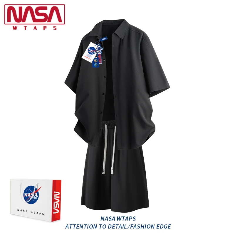 NASA WTAPS速干短袖套装男款夏季冰丝轻薄透气休闲宽松短裤一整套