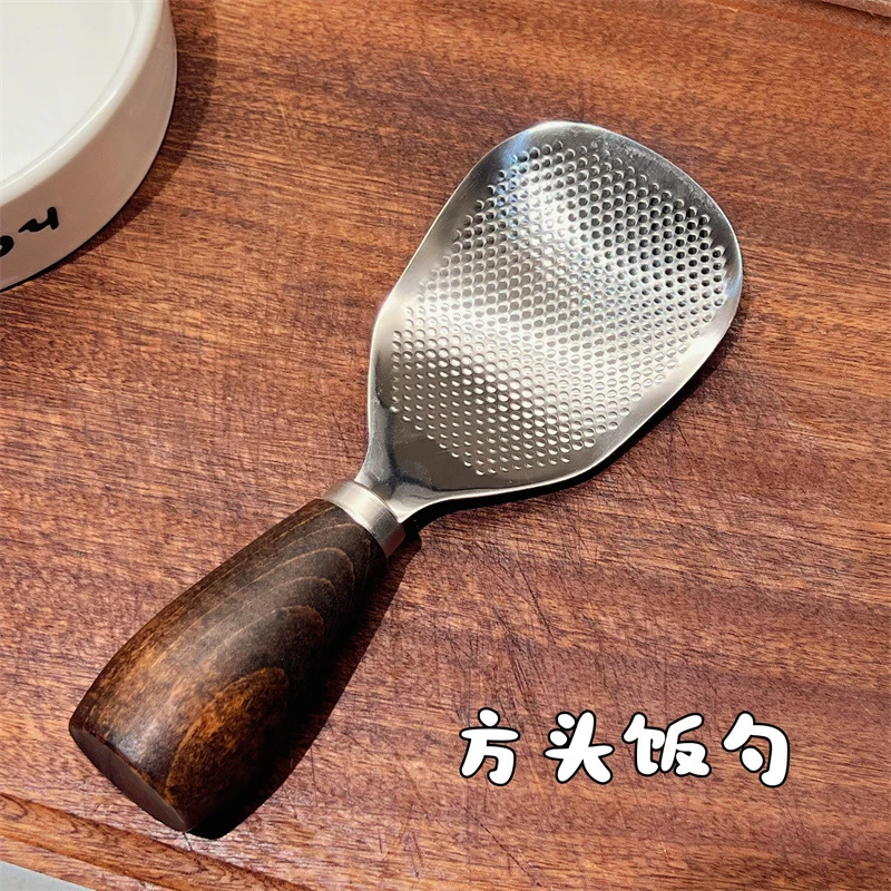 木柄不锈钢饭勺米饭铲子家用可立式木柄家用勺子厨房盛饭电饭煲