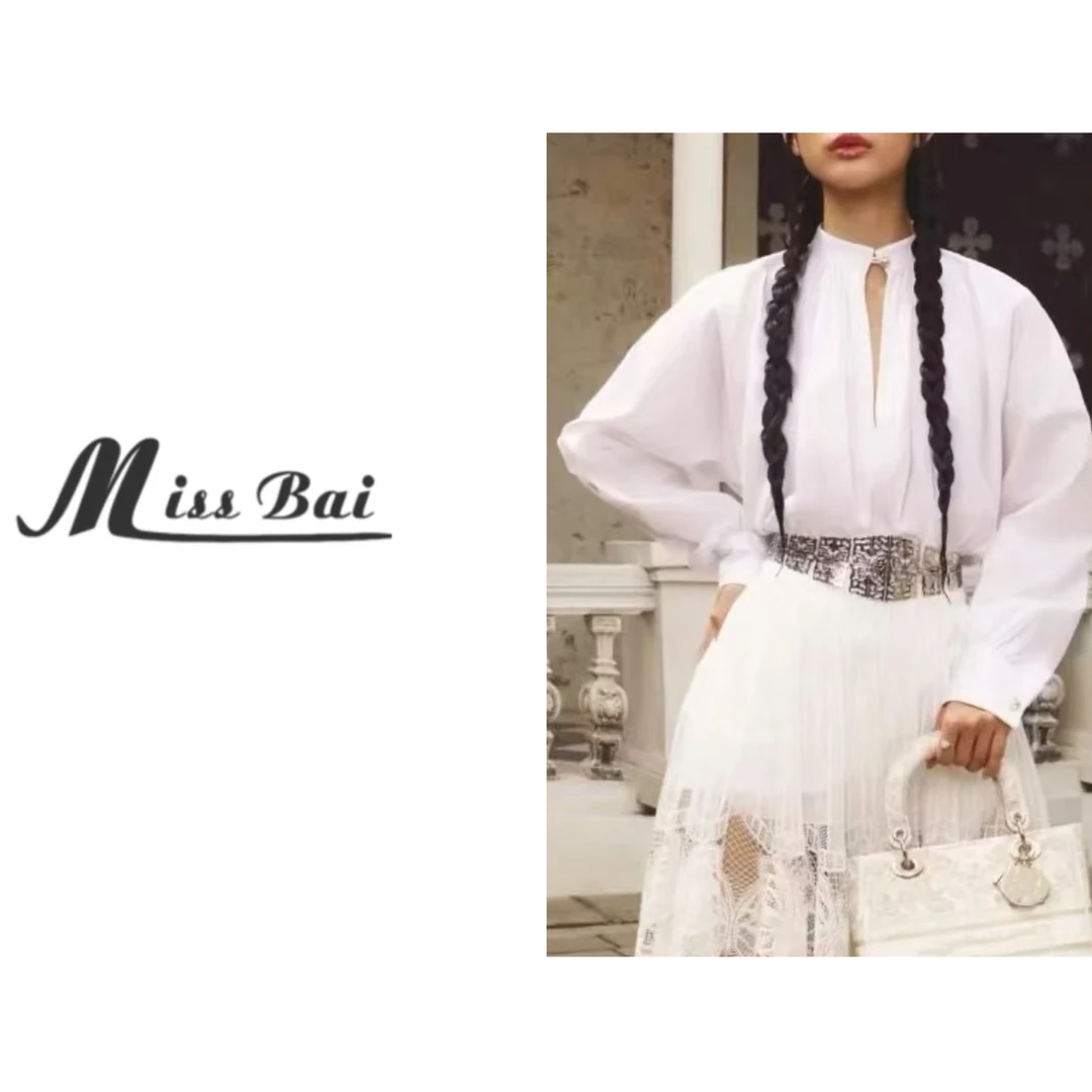 【白姐严选】】149-高级感百搭耳钉珍珠袖扣长袖衬衫上衣走秀款