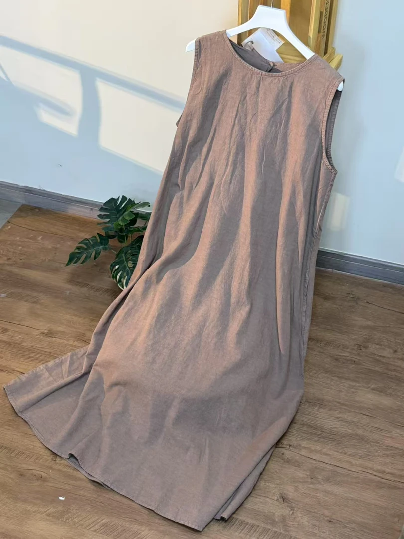 【云目悠悠】夏季新款无袖女士纯色一粒扣背心裙-2025665