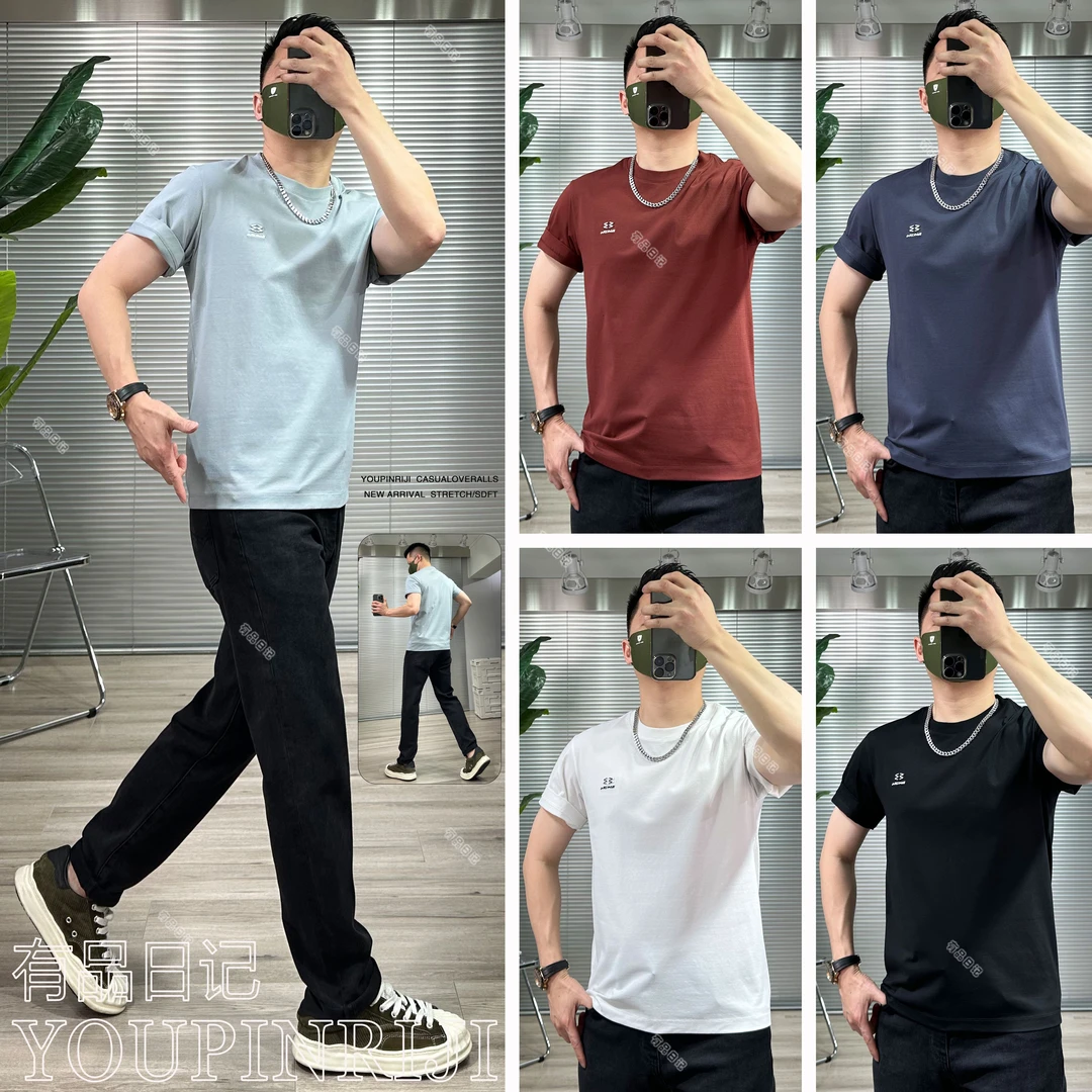 新款短袖T恤美式圆领简约M刺绣纯男棉潮牌凉感打底衫夏季爆款