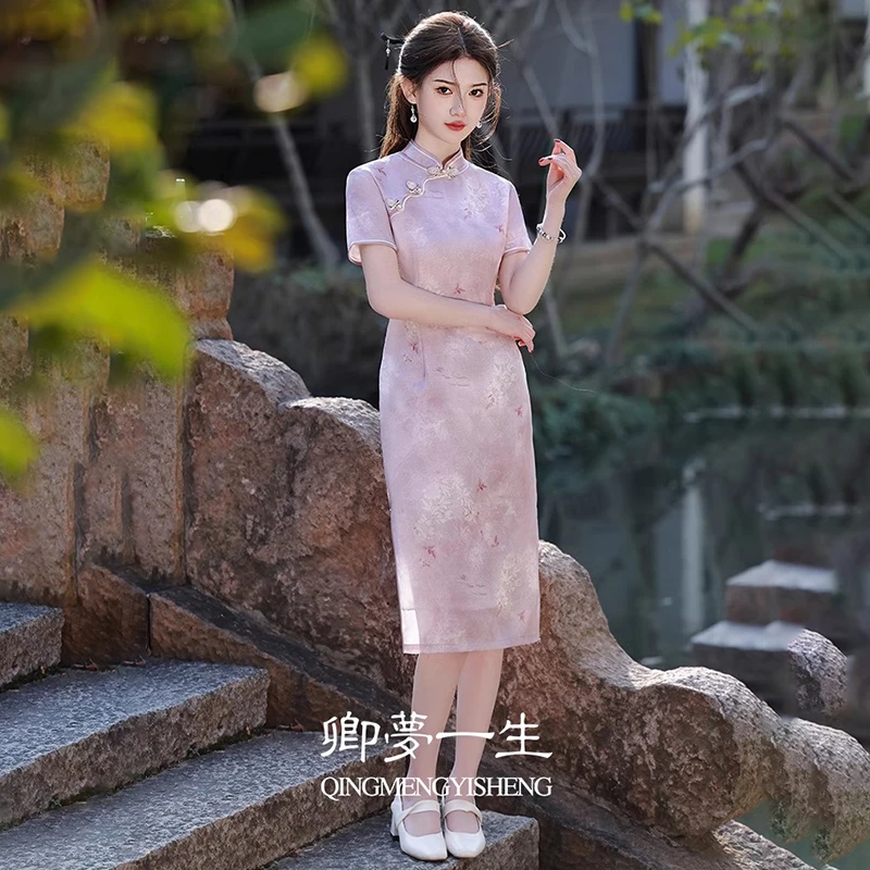 紫色新中式旗袍女古法2025新款夏季改良高级感高考送考妈妈连衣裙