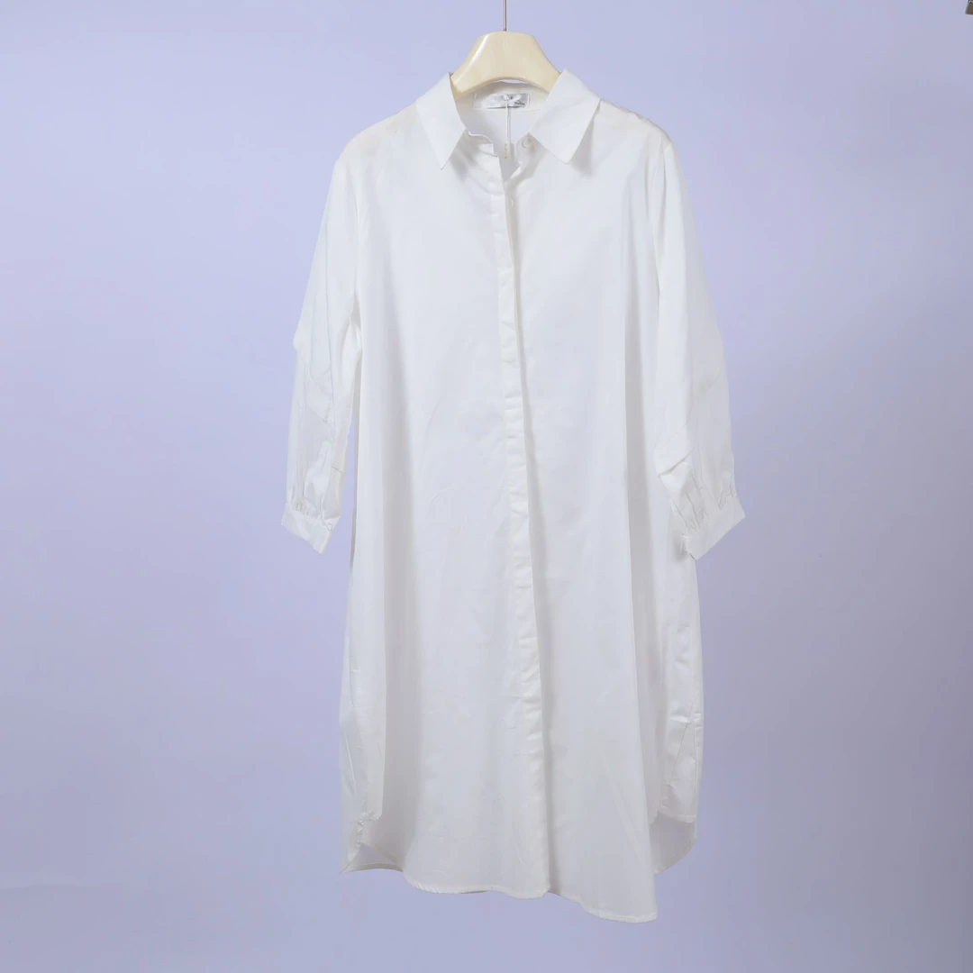 32921  质感不起球！100%棉！夏季女士简约纯色百搭宽松衬衫连衣裙