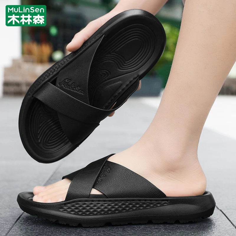木林森男士一字拖2025新款夏季外穿厚底增高防滑耐磨百搭拖鞋男款