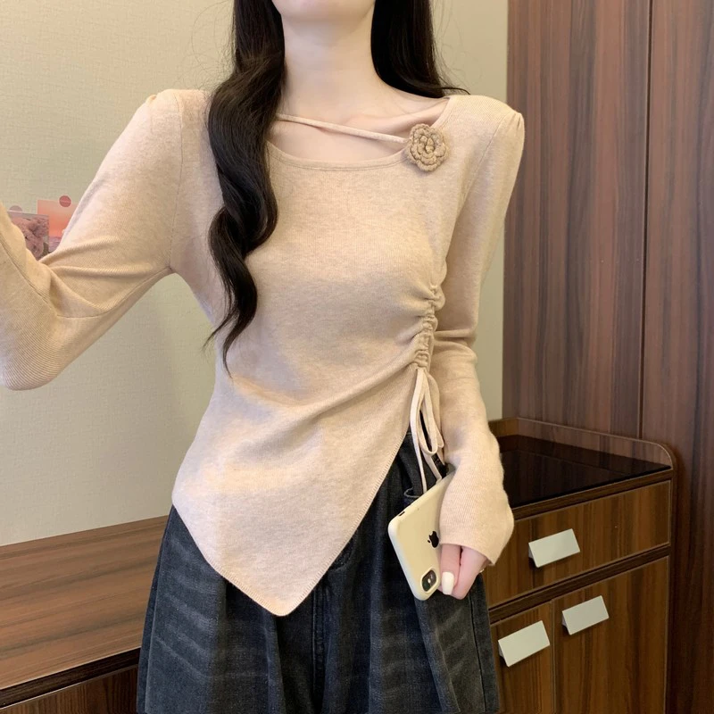 不规则打底衫女春季穿搭2025新款洋气修身毛衣内搭高级感短款上衣