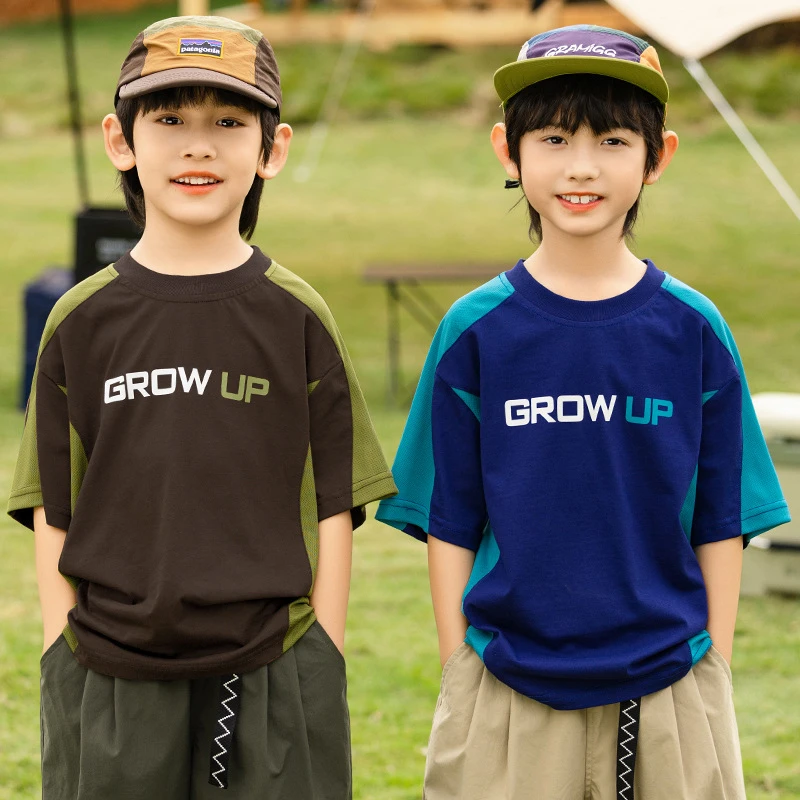 十一潮牌童装2025年夏季撞色字母印花洋气短袖T恤儿童