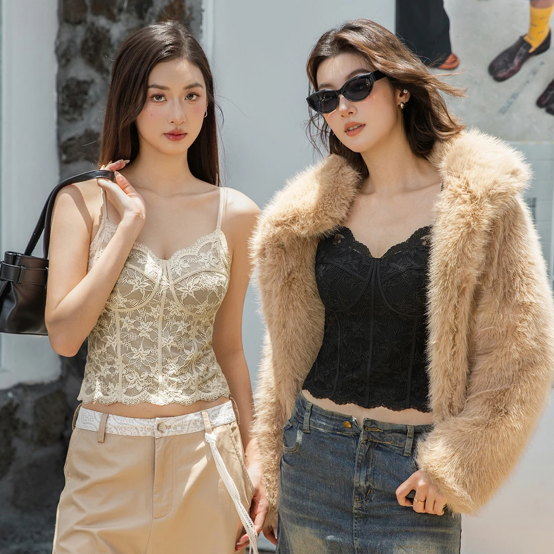 设计感蕾丝吊带背心带胸垫外穿内搭显瘦6100