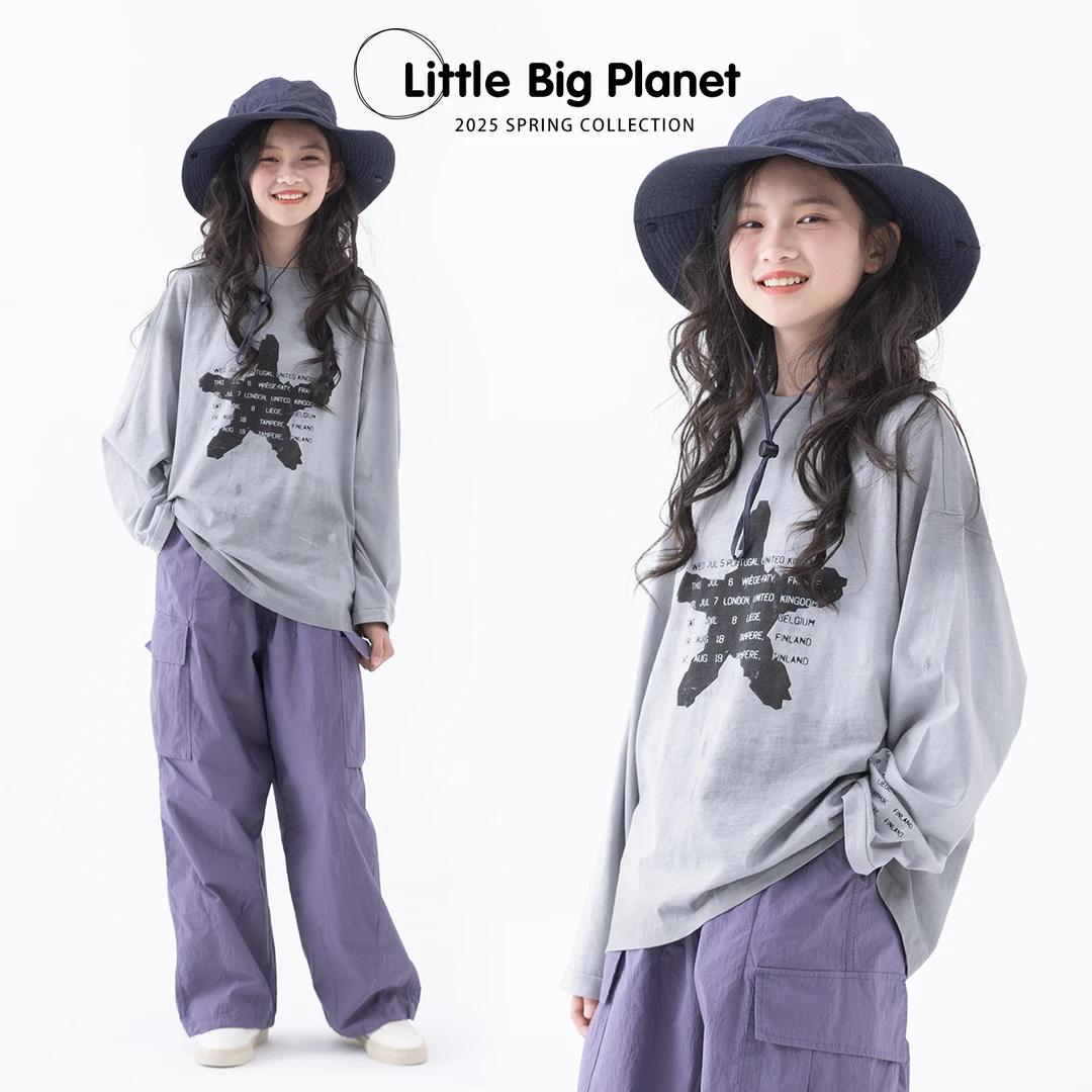 小小大星球童装 炒色做旧星印花长袖T恤 春秋男女童潮酷休闲上衣