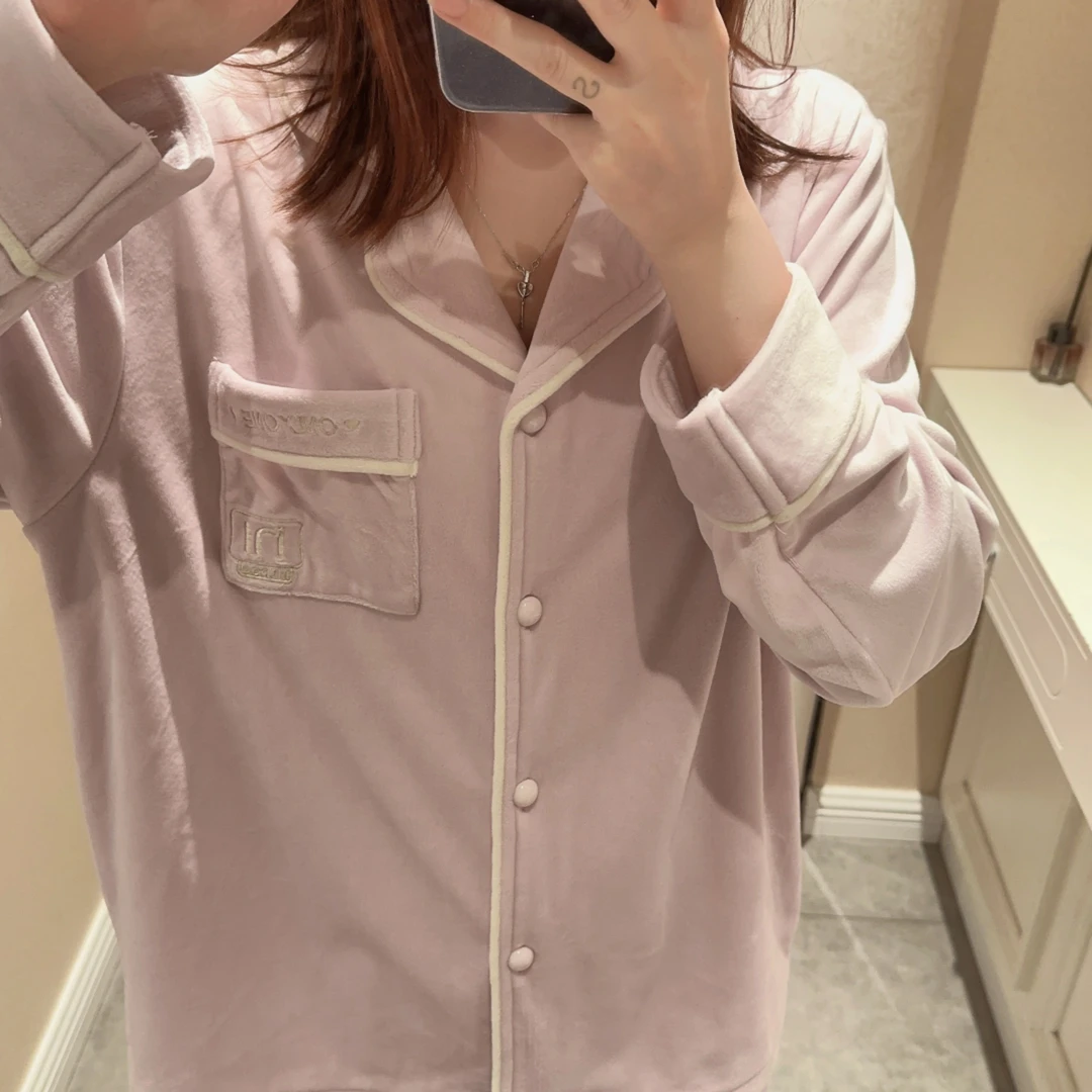 秋冬情侣ni刺绣暖绒保暖睡衣高级感气质长袖套装1476