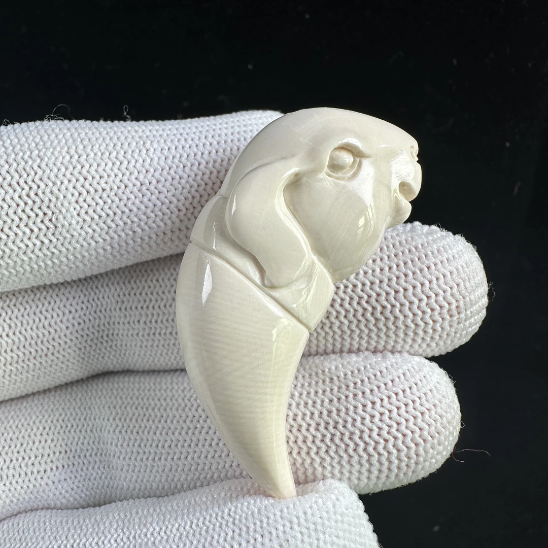 H87-10天然猛犸牙雕刻兔 牙尖 14*47mm支持鉴定 假一罚四