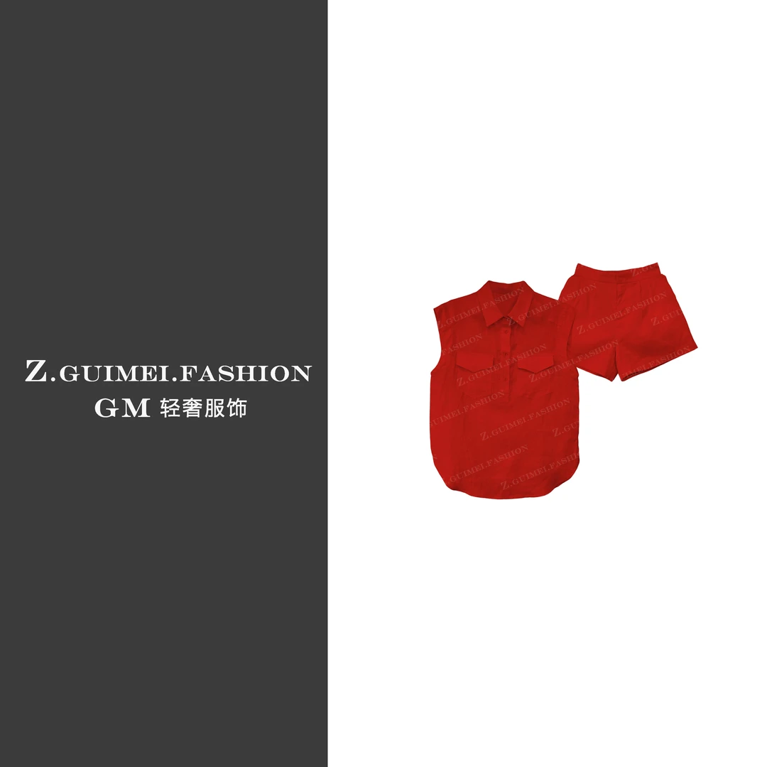 【肆姐高定】设计师款亚麻坎袖短裤套装XY2755