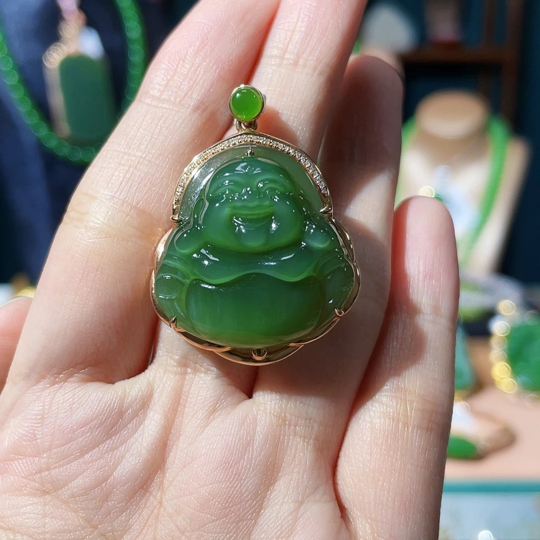 和田玉（碧玉）18K金镶嵌颈饰