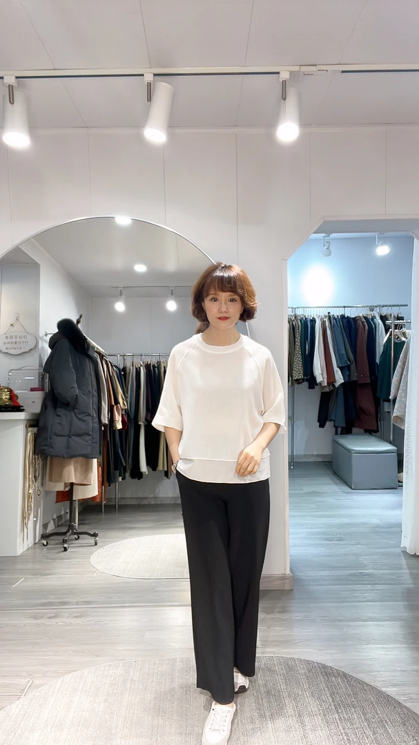 高弹松紧腰带调绳9分微阔腿裤