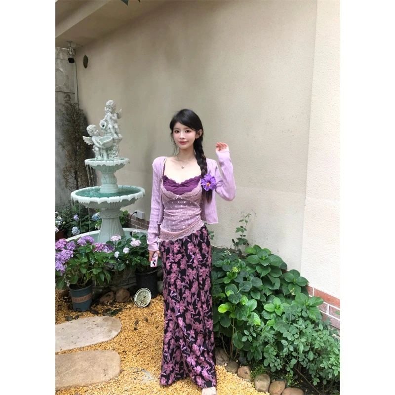 【三件套】盛夏栀子度假风辣妹套装防晒小开衫叠穿假两件背心女长裙