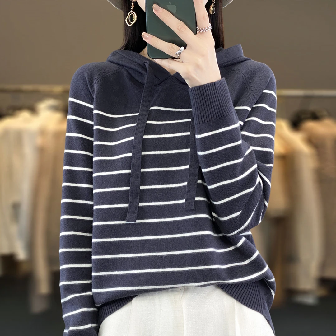 胖mm春秋大码连帽卫衣女士毛衣宽松遮肚子显瘦上衣内搭针织打底衫