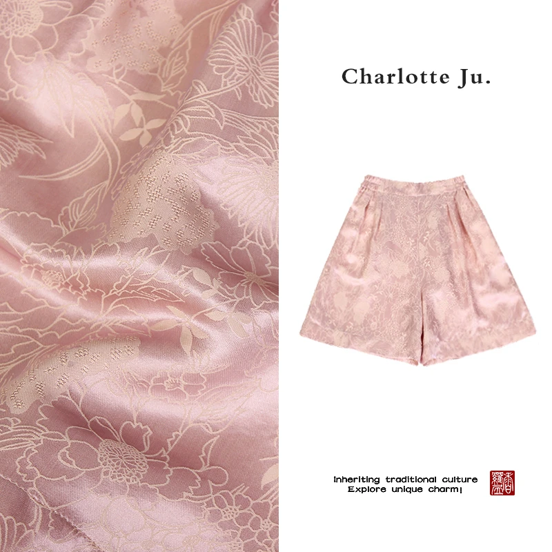 【花初见】复古新中式阔腿短款高腰百搭松紧腰短裤