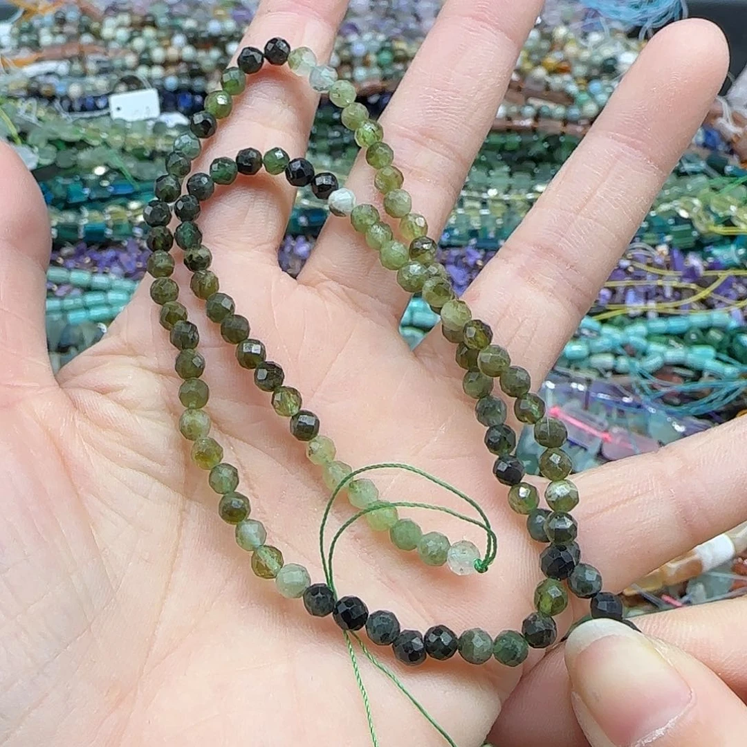 玛瑙/玉髓珠宝半成品合金绿碧玺4mm一条