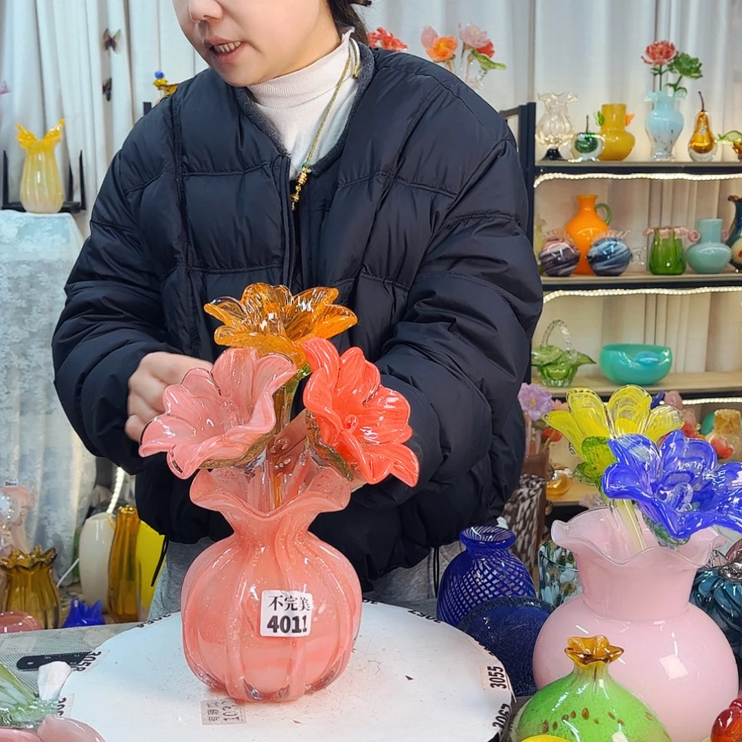 3花1瓶/瓶夜光不完美家悦琉璃工艺品