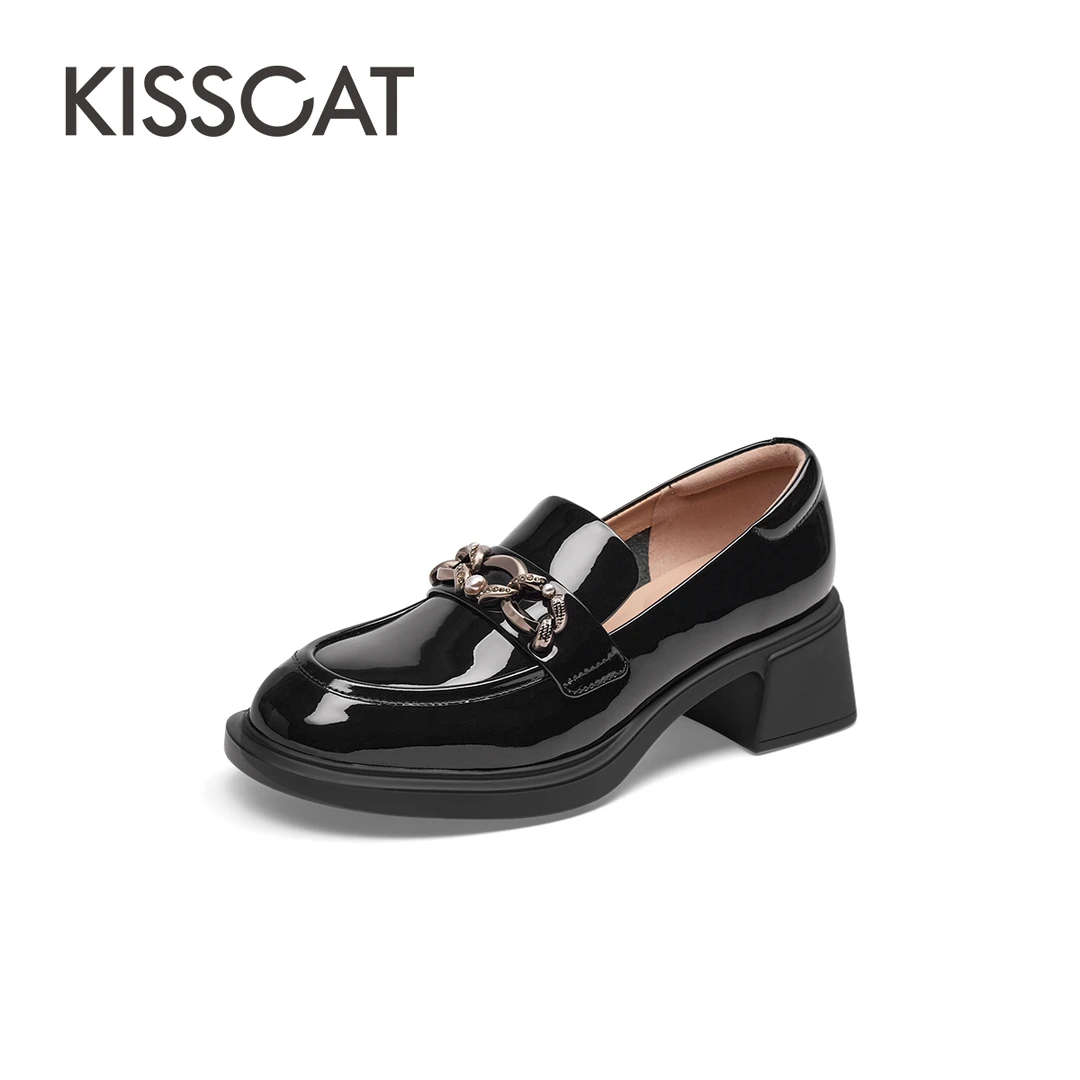 接吻猫【星空乐福鞋】25年秋冬新款舒适通勤厚底皮乐福鞋KA65134-10