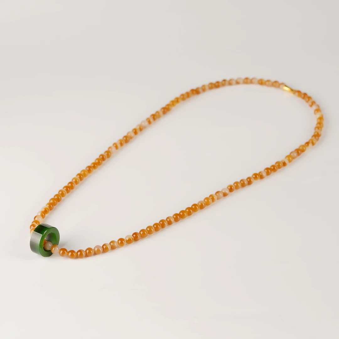 传世级 和田玉且末高色聚宝盆高冰108项链 6mm± H73003