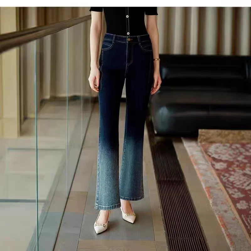 休闲裤夏季水洗刺绣秋季牛仔裤宽松修身弹力秋冬显瘦高腰直筒0064