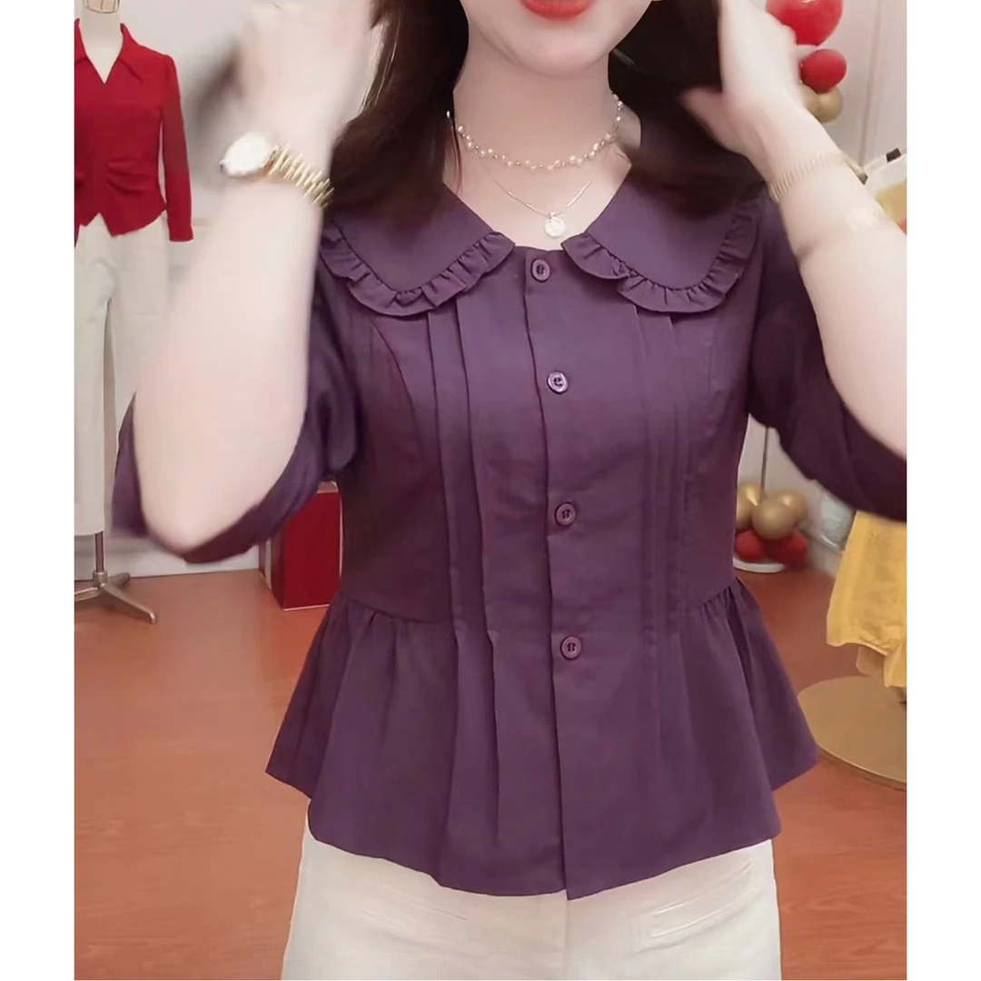 2025秋季新款娃娃领法式洋气时尚遮肚显瘦百搭气质衬衫女上衣