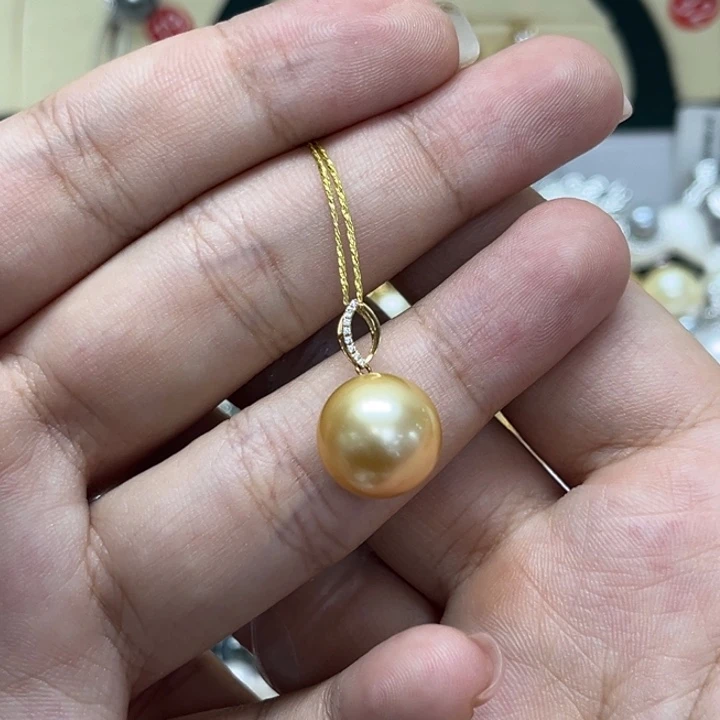 海水珍珠颈饰18K金镶嵌金珠12-13mm12号