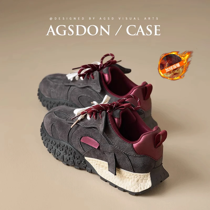 奥古狮登德训鞋女款2025新款冬季加绒老爹鞋厚底增高运动阿甘鞋子