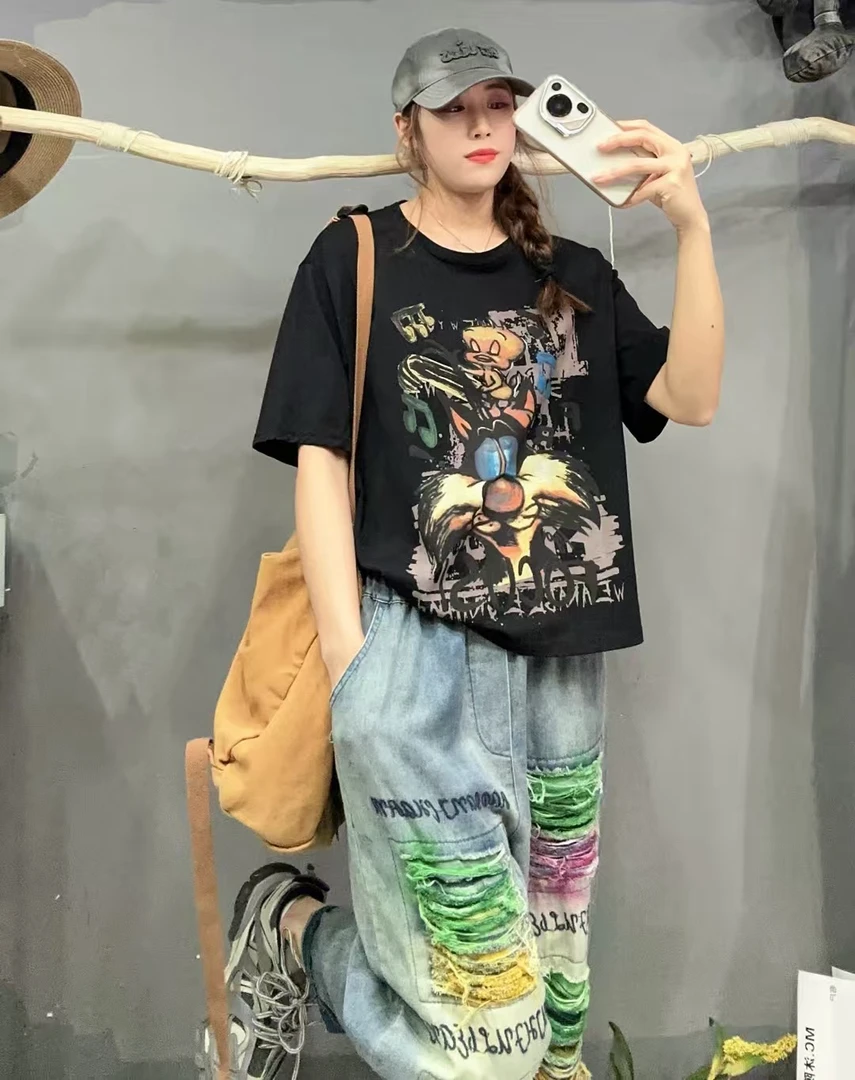 百搭时尚休闲夏季宽松印花圆领t恤